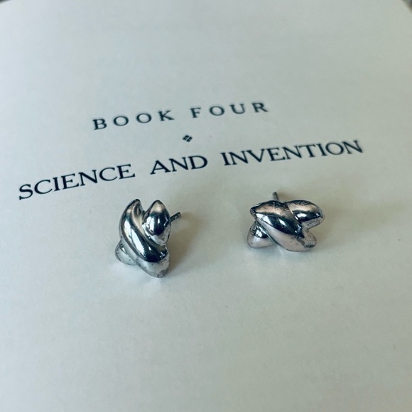 Vintage stainless‎ steel chunky crisscross earring posts - Picture 3 of 6